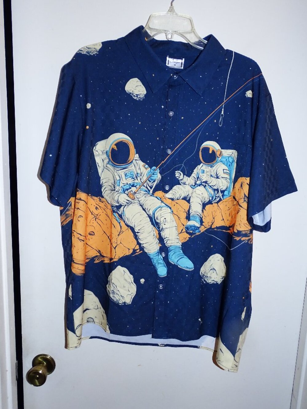 Coollyne Men's Outer Space Short Sleeve Button Down Shirt XL
